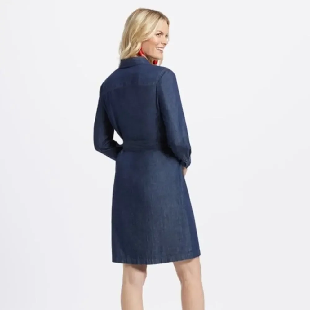 Draper James Belted Chambray Shirt Dress Dark Wash